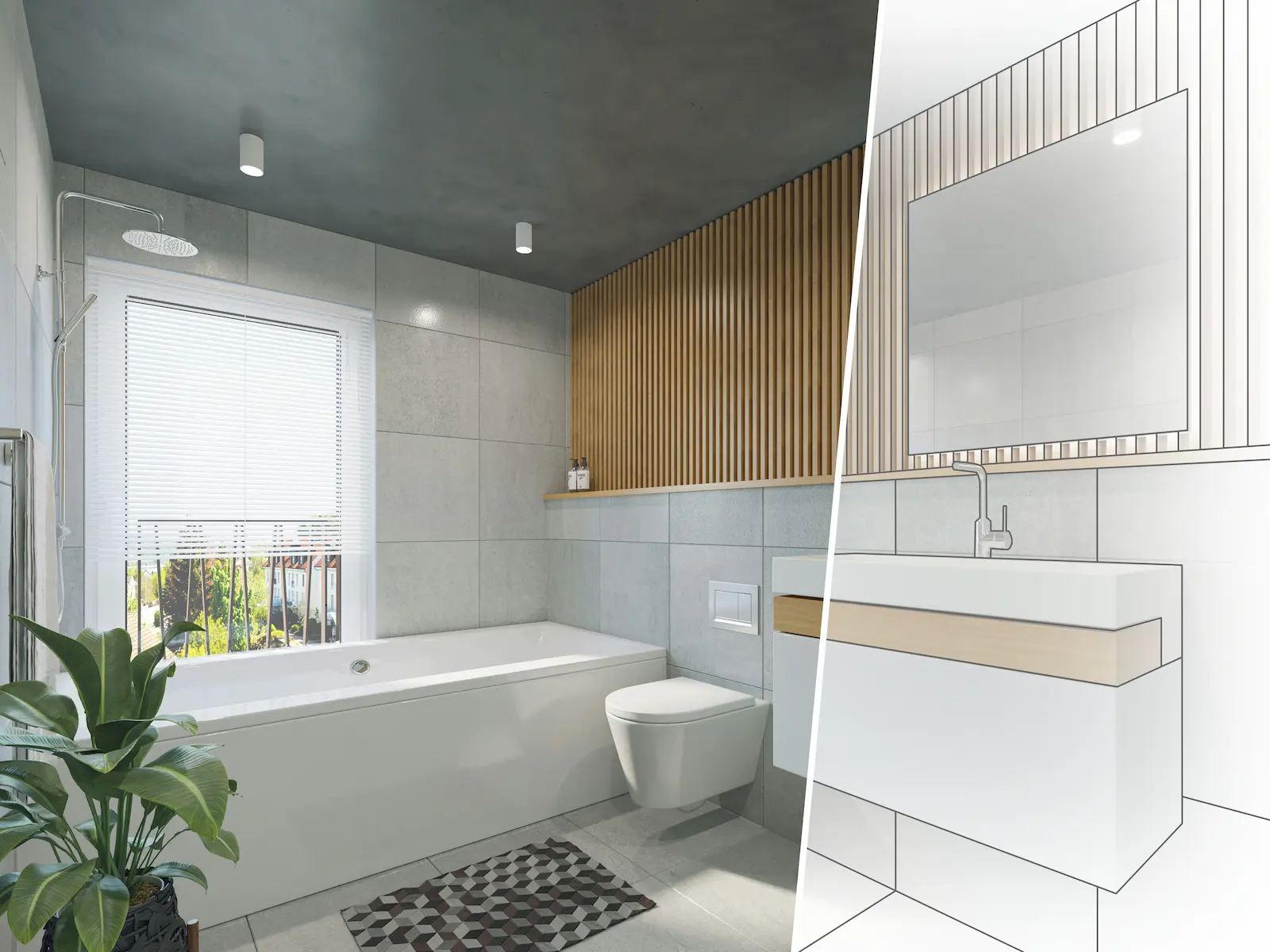 Minimalist bathroom being designed.